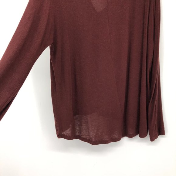 Wilfred rust burgundy lightweight rayon wool blend Deep V long sleeve tee Large - Picture 6 of 13